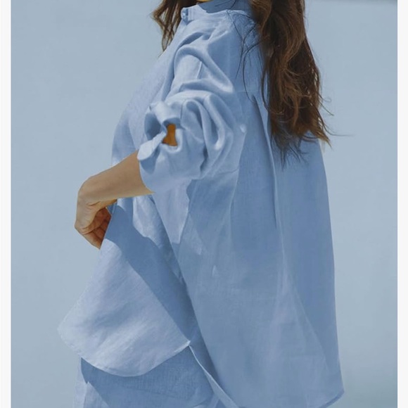 Fixmatti Women 2 Piece Outfits Long Sleeve Button Down Shirt and Shorts Set - Picture 6 of 6